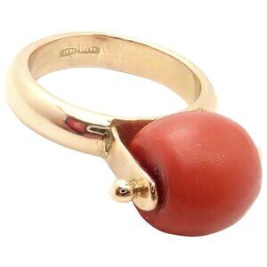 Rare! Vintage Estate 18k Yellow Gold Spinning Red Coral Ring​